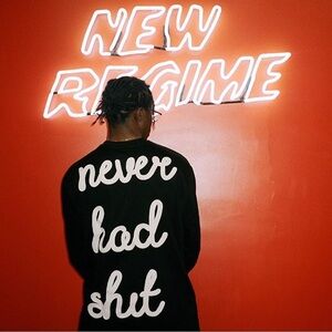 New Regime Black Graphic Sweatshirt with White Text